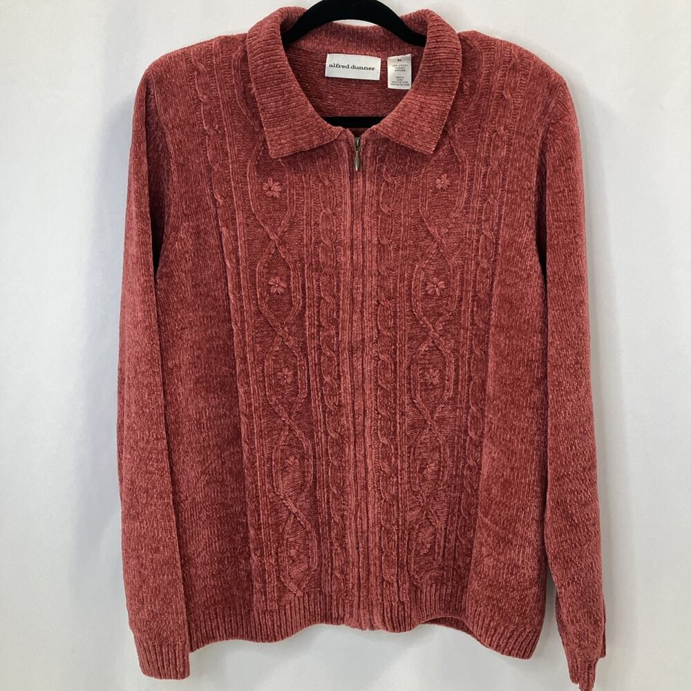 Alfred Dunner Red Cable Knit Zip Up Cardigan Sweater Women's XL NWT